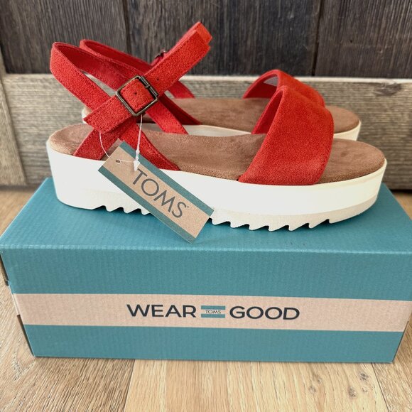 Toms Brynn Platform Sandal Orange Flame Suede - Picture 1 of 6